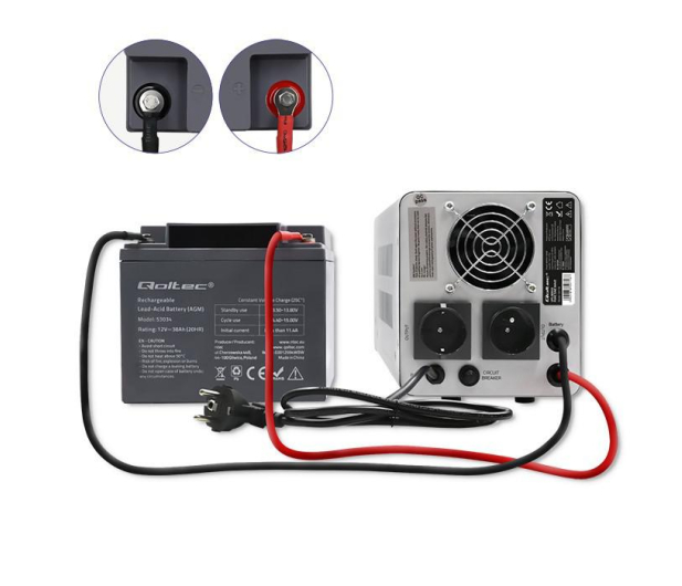 Qoltec Pure Sine Wave UPS | 800VA | 560W | Stała faza | Szary - 1088151 - zdjęcie 3